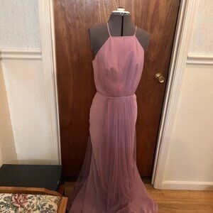 Pink Spaghetti Strap Maxi Dress – Pleated Flowy Formal Gown Size 10